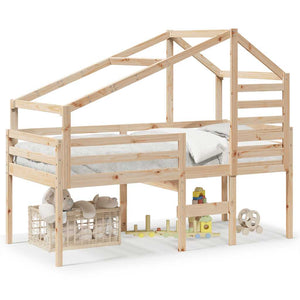 Hochbett mit Dach 90x190 cm Kiefer Massivholz