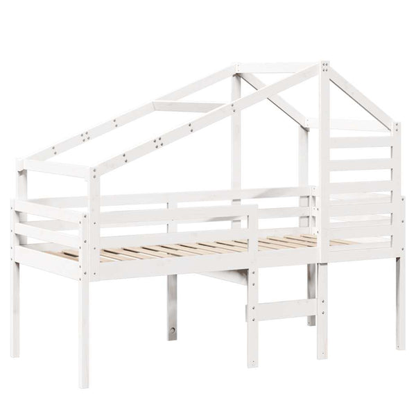Weißes Kiefernholz Hochbett mit Dach 90x190 cm