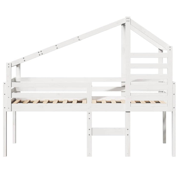 Weißes Kiefernholz Hochbett mit Dach 90x190 cm