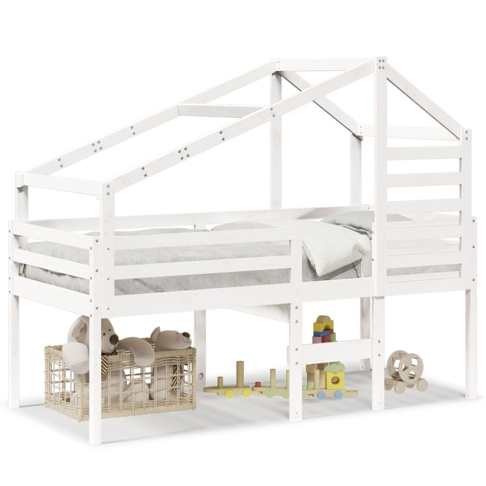 vidaXL Lit mezzanine avec toit Blanc 75x190 cm Pin massif