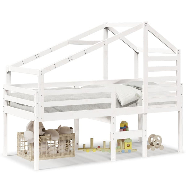 Weißes Kiefernholz Hochbett mit Dach 75x190 cm