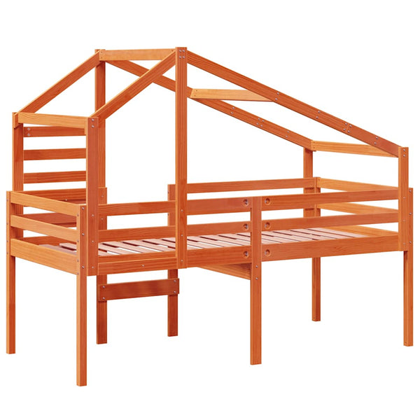 vidaXL Lit mezzanine avec toit Marron miel 75x190 cm Pin massif