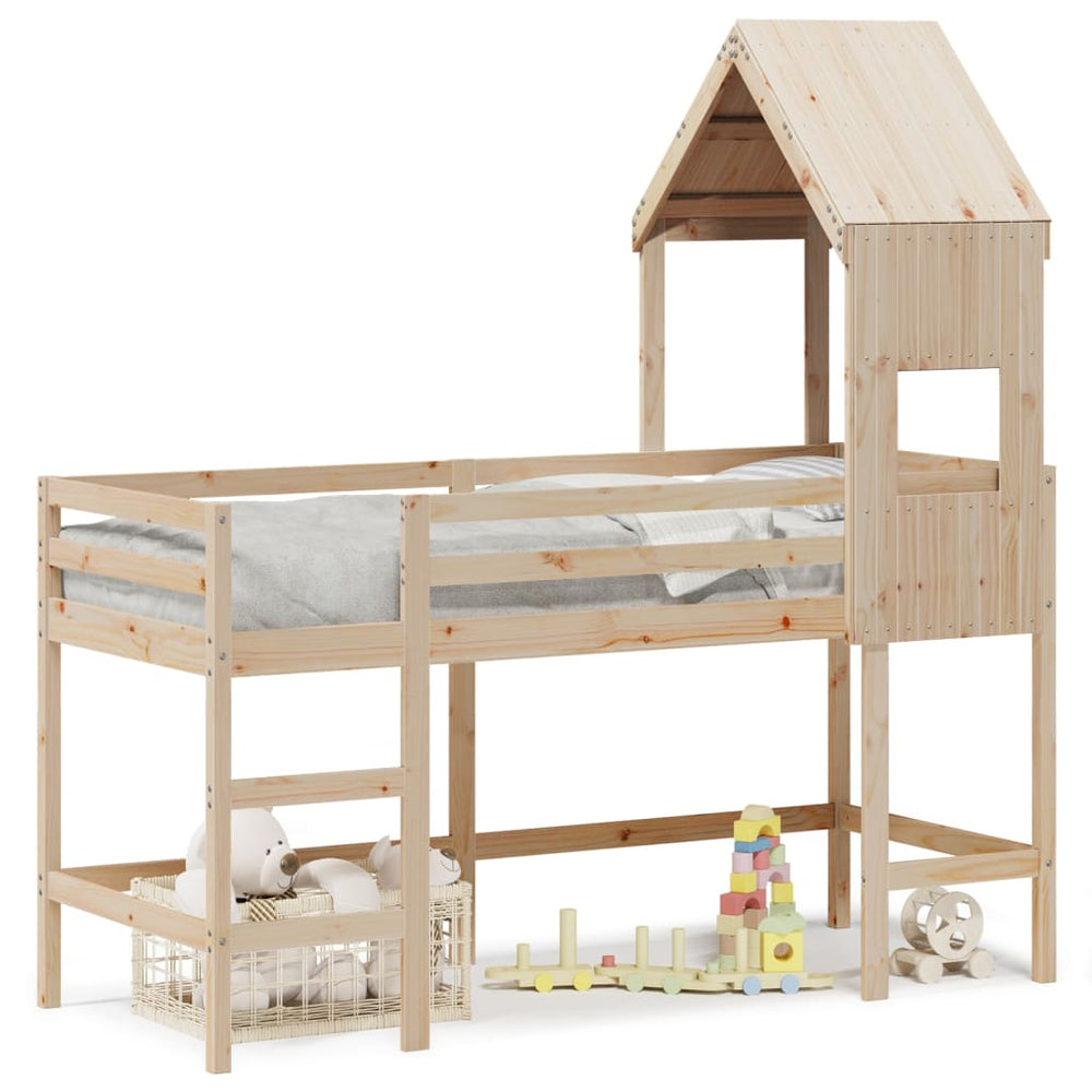 Hochbett 90x190 cm Kiefer Massivholz mit Leiter