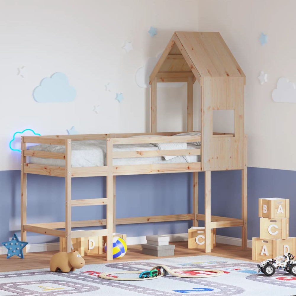 Hochbett 90x190 cm Kiefer Massivholz mit Leiter