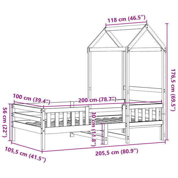 Massivholzbett Kiefer mit Dach 100x200 cm