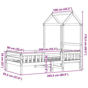 Massivholzbett Kiefer mit Dach 90x200 cm