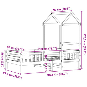 Massivholzbett Kiefer mit Dach 80x200 cm