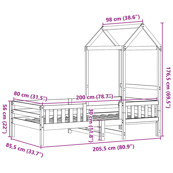 Massivholzbett mit Dach Weiß 80x200 cm