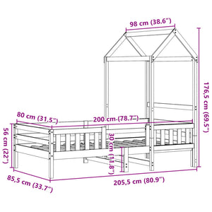 Massivholzbett Kiefer mit Dach 80x200 cm
