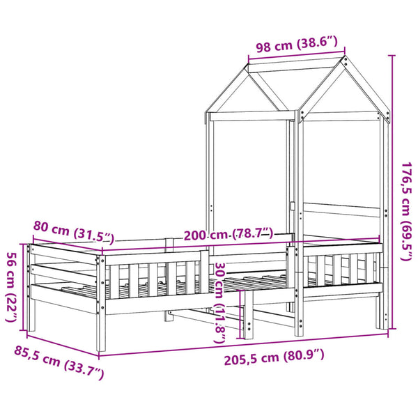 Massivholzbett Kiefer mit Dach 80x200 cm