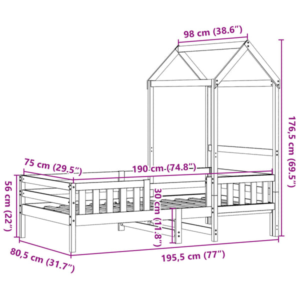 Massivholzbett Kiefer mit Dach 75x190 cm