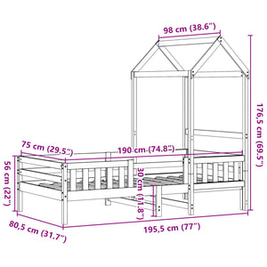Massivholzbett mit Dach Weiß 75x190 cm