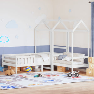 Massivholzbett mit Dach und Bank Weiß 100x200 cm