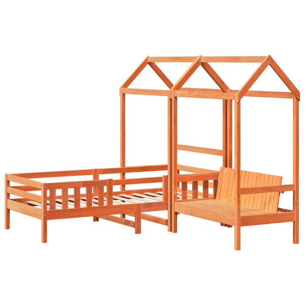 Massivholzbett mit Bank Orange 100x200 cm