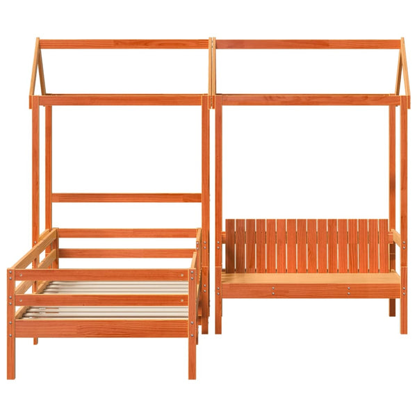 Massivholzbett mit Bank Orange 100x200 cm