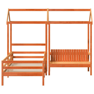 Massivholzbett mit Bank Orange 90x200 cm