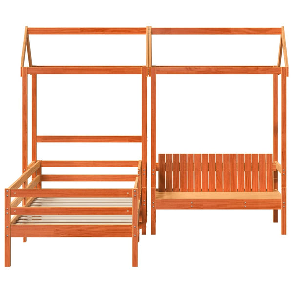 Massivholzbett mit Bank Orange 90x200 cm