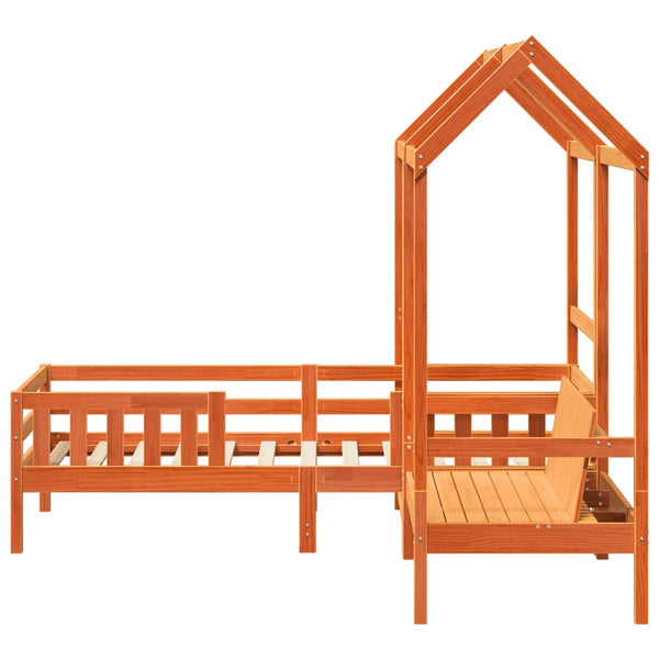 Massivholzbett mit Bank Orange 90x200 cm