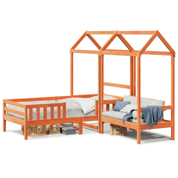 Massivholzbett mit Bank & Dach Orange 80x200 cm