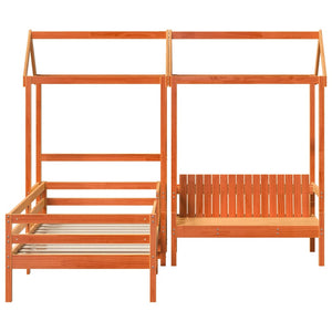 Massivholzbett mit Bank & Dach Orange 80x200 cm