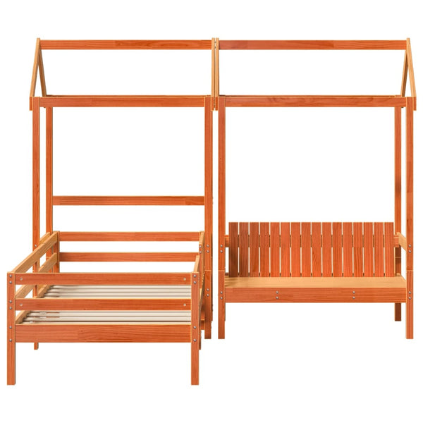 Massivholzbett mit Bank & Dach Orange 80x200 cm