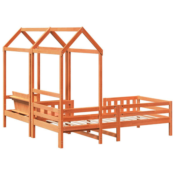 Massivholzbett mit Bank & Dach Orange 80x200 cm