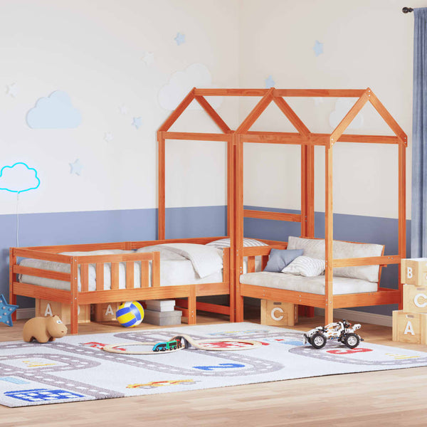 Massivholzbett mit Bank & Dach Orange 80x200 cm