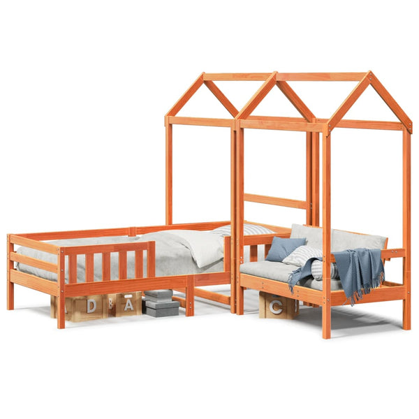Massivholzbett mit Bank Orange 90x190 cm