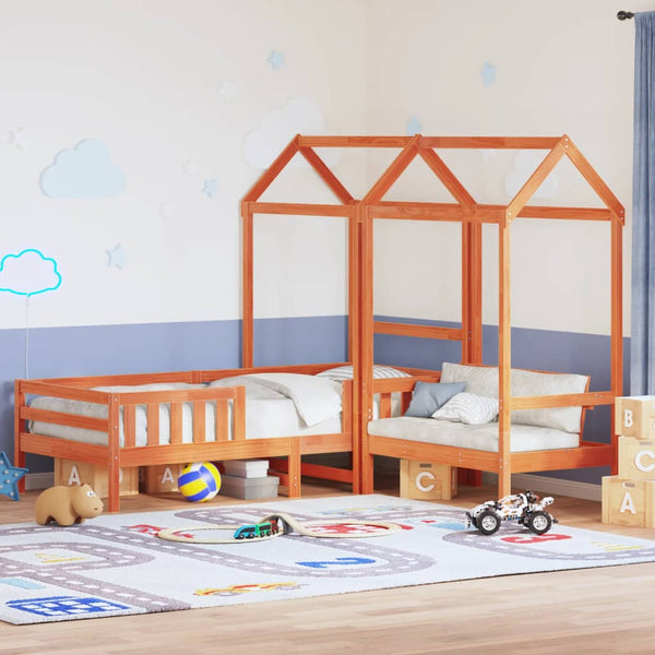 Massivholzbett mit Bank Orange 90x190 cm