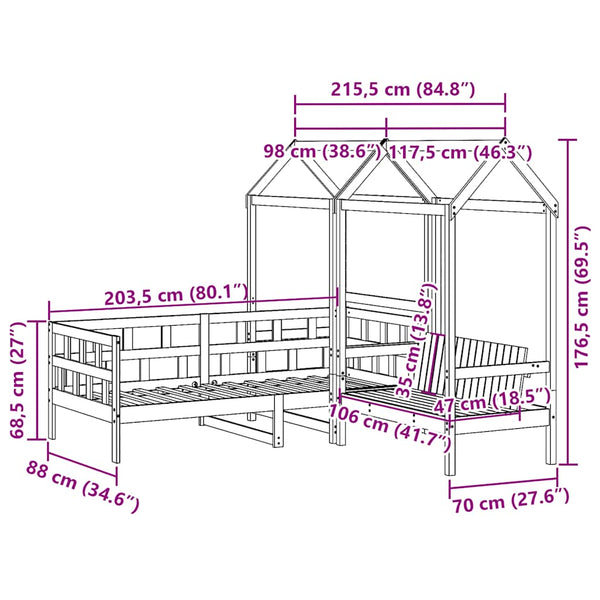Tagesbett Set mit Dach 80x200 cm Kiefer Weiß