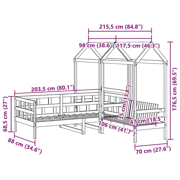 Tagesbett Set 80x200 cm Kiefer Massivholz