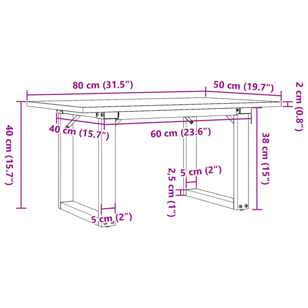 Couchtisch Kiefer Massivholz Stahl O-Gestell 80x50 cm