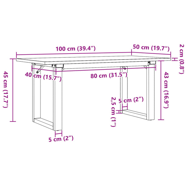 Couchtisch Kiefer Massivholz & Stahl 100x50 cm