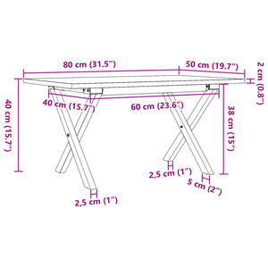 Couchtisch Kiefer Massivholz X-Gestell 80x50 cm