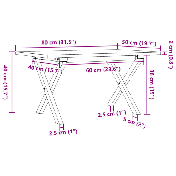 Couchtisch Kiefer Massivholz X-Gestell 80x50 cm