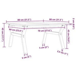 Couchtisch Kiefer Massivholz Stahl Y-Gestell 80x80