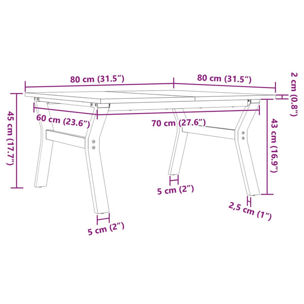 Couchtisch Kiefer Massivholz Stahl Y-Gestell 80x80
