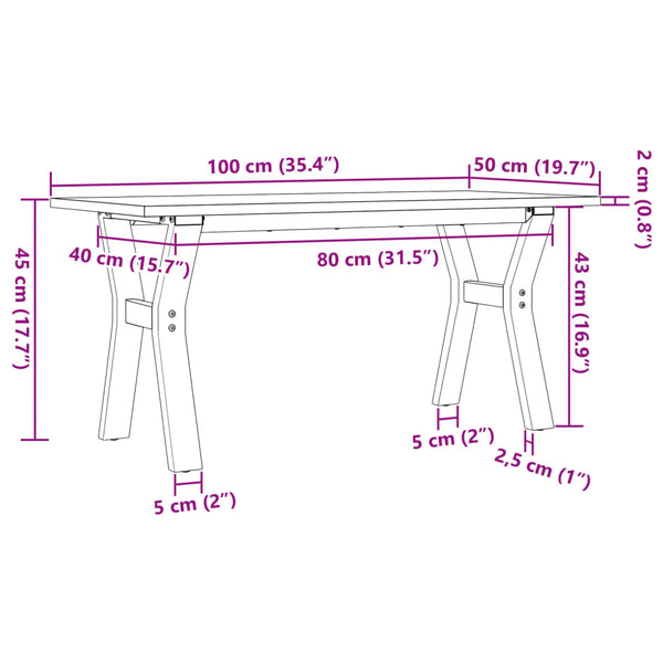Couchtisch Kiefer Massivholz & Stahl 100x50 cm