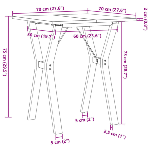 vidaXL Table de salle à manger avec pieds en Y 70x70x75 cm en pin massif et acier