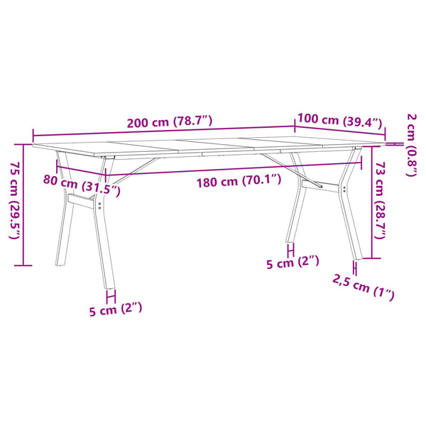 vidaXL Table de salle à manger piètement en Y 200x100x75cm Bois de pin massif et acier