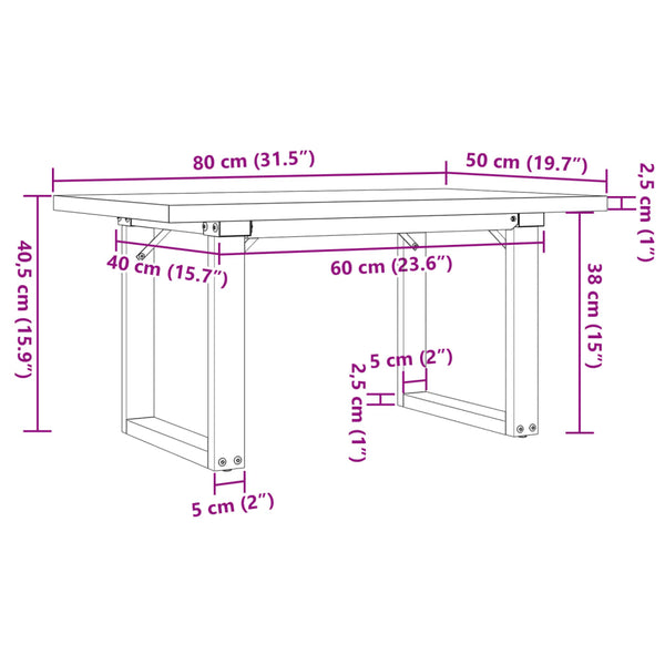 vidaXL Coffee Table O-Leg 80x50x40.5cm Solid Pine Wood & Steel