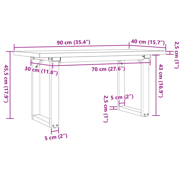 Couchtisch Kiefer Massivholz & Stahl 90x40 cm