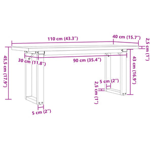 vidaXL Table basse à piètement en O 110x40x45,5 cm Bois de pin massif Acier