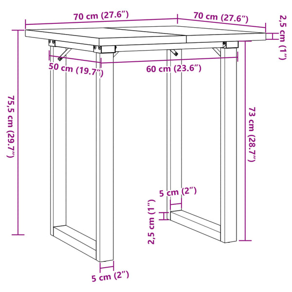 vidaXL Table de salle à manger avec pieds en O 70x70x75,5 cm Bois de pin massif et acier