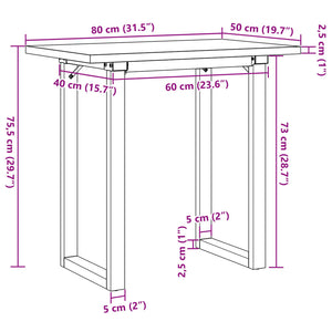 vidaXL Table de salle à manger piètement en O 80x50x75,5 cm Bois de pin massif et acier