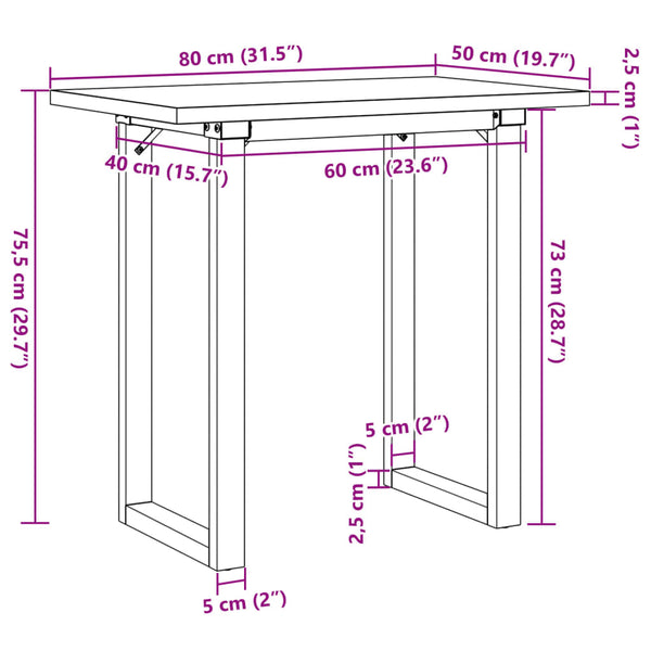 vidaXL Table de salle à manger piètement en O 80x50x75,5 cm Bois de pin massif et acier