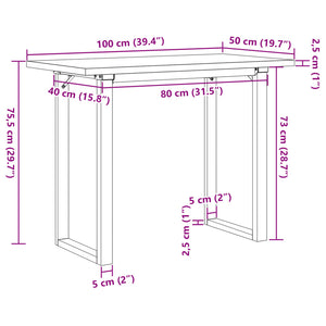 vidaXL Table de salle à manger avec pieds en O 100x50x75,5 cm Pin massif et acier
