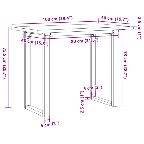vidaXL Table de salle à manger avec pieds en O 100x50x75,5 cm Pin massif et acier