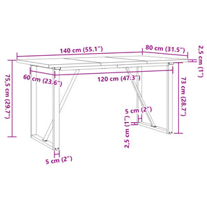 vidaXL Table de salle à manger piètement en O 140x80x75,5 cm bois de pin massif et acier