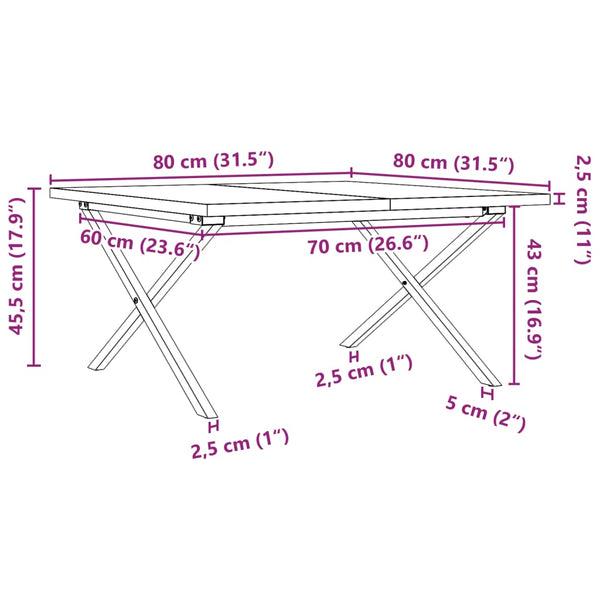 Couchtisch Kiefer Massivholz & Stahl, 80x80 cm